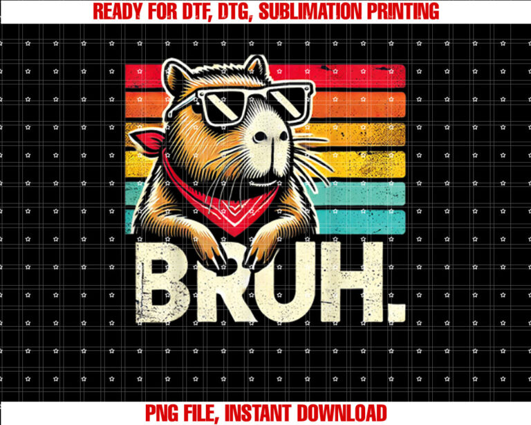 Gaming Capybara Bruh Retro Vintage Funny Bruh Kids Boys Girl Shirt  PNG, DTF, DTG, Sublimation Design
