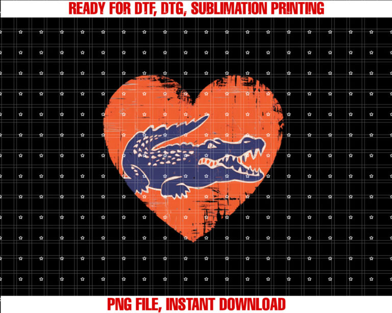Gator Heart for Women Men Gator Shirt  PNG, DTF, DTG, Sublimation Design