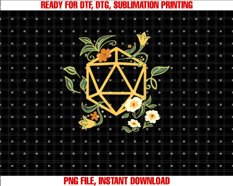 Geeky Polyhedral D20 Dice Set Plant Nerdy Shirt  PNG, DTF, DTG, Sublimation Design