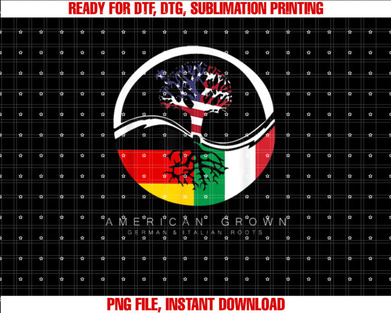 German Italian Roots American Grown With Flag Shirt  PNG, DTF, DTG, Sublimation Design