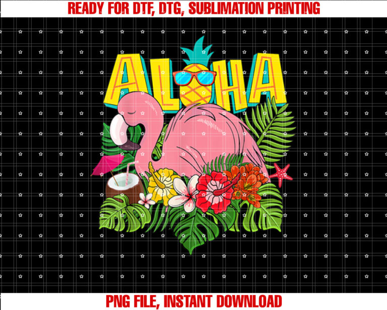 Girl HawaiianShirt Aloha Flamingo Hawaii Kids Teen Toddler Shirt PNG, DTF, DTG, Sublimation Design