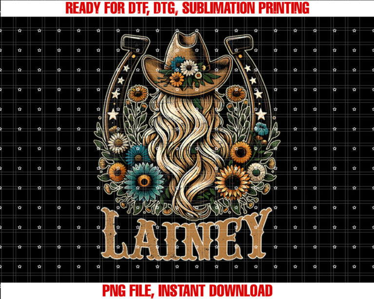 Girl Lainey Name Personalized Name Cowgirl Shirt PNG, DTF, DTG, Sublimation Design