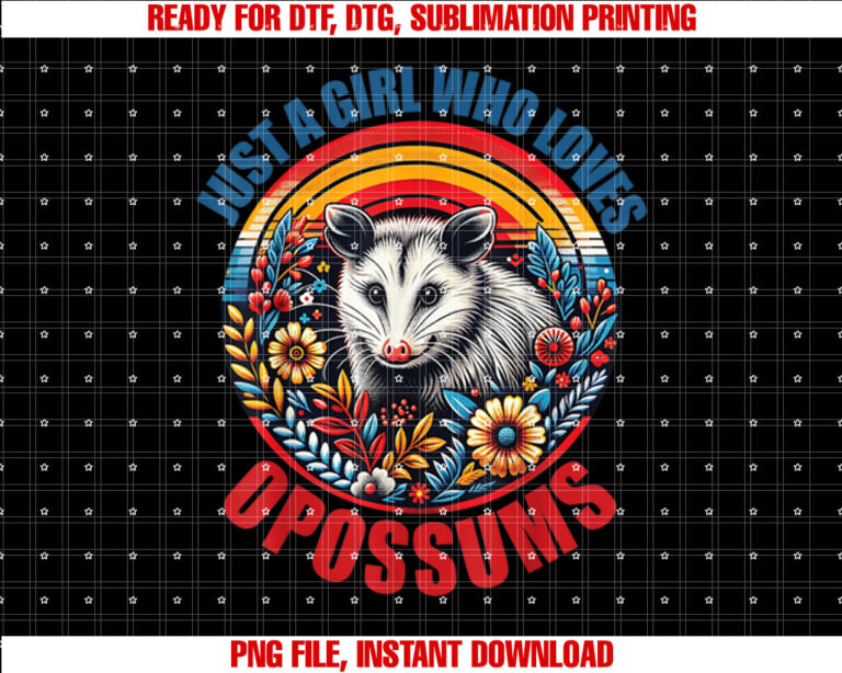Girls OpossumsShirt Kids Teen Just A Girl Who Loves Possum Shirt PNG, DTF, DTG, Sublimation Design