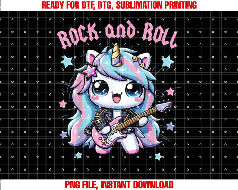 Girls Rock Unicorn Rock Star Unicorn Girls Rock and Roll Shirt PNG, DTF, DTG, Sublimation Design