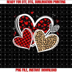 Girls Valentines Day Shirts Hearts Love Leopard Red Plaid Shirt PNG, DTF, DTG, Sublimation Design