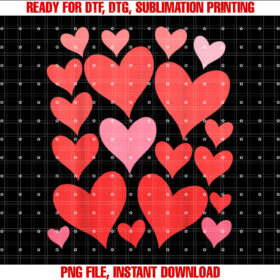 Girls Valentines Day Womens Hearts Silhouette Kids Toddler Shirt PNG, DTF, DTG, Sublimation Design