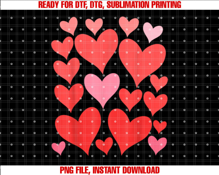 Girls Valentines Day Womens Hearts Silhouette Kids Toddler Shirt PNG, DTF, DTG, Sublimation Design
