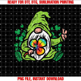 Gnome Tie Dye Shamrock Clover St Patricks Day Hippie Gift Shirt PNG, DTF, DTG, Sublimation Design