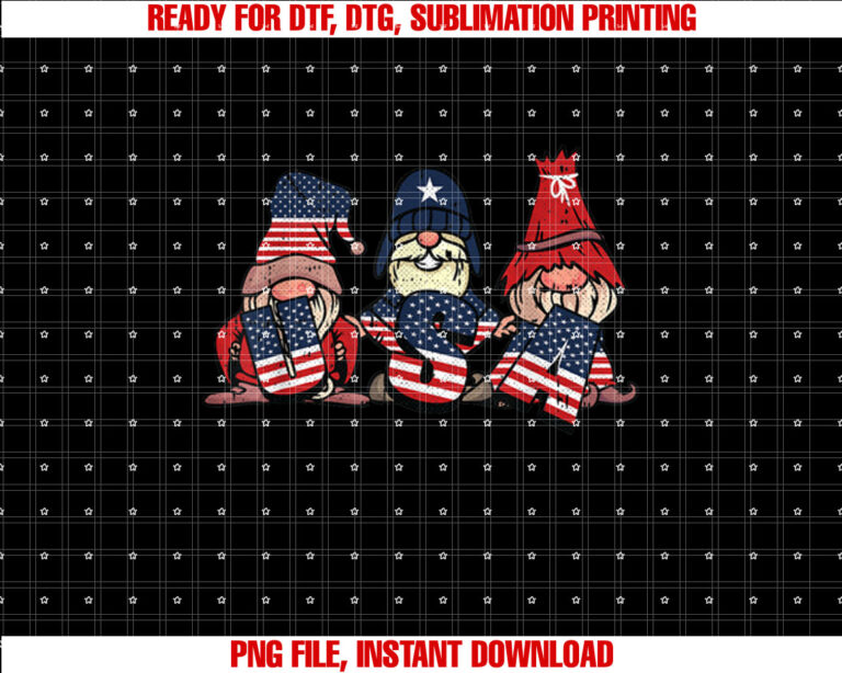 Gnome USA 4th Of July Cute American Flag Independence Day Shirt PNG, DTF, DTG, Sublimation Design