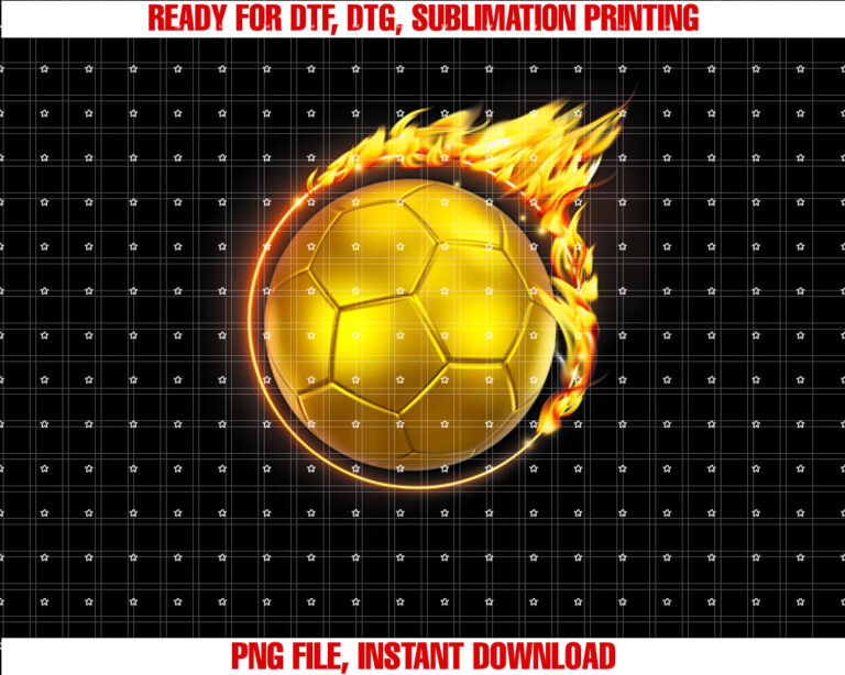Gold Soccer Ball Flames Flaming Flying Soccer Ball on Fire Shirt PNG, DTF, DTG, Sublimation Design