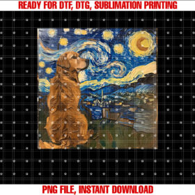 Golden Retriever Dog Van Gogh Style Starry Night Shirt PNG, DTF, DTG, Sublimation Design