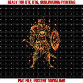 Golden knight with sword and shield  Shirt PNG, DTF, DTG, Sublimation Design