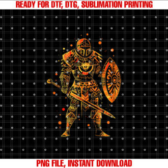 Golden knight with sword and shield  Shirt PNG, DTF, DTG, Sublimation Design