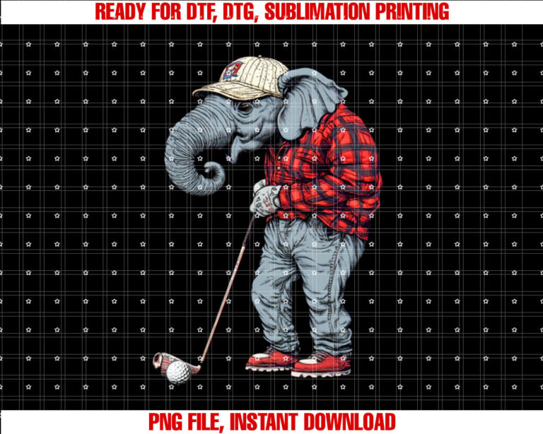 Golf Player Elephant  Shirt PNG, DTF, DTG, Sublimation Design