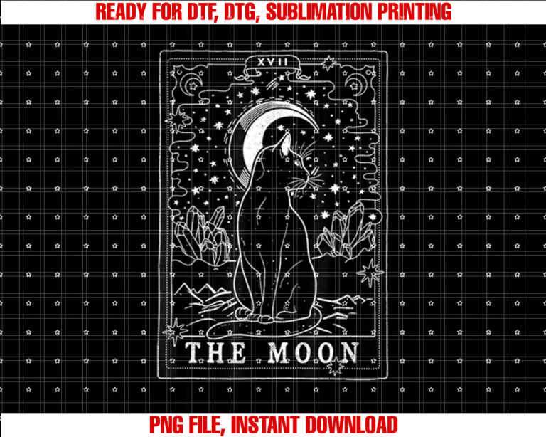 Graphic Cat Lovers Moon Tarot Card Cat Tarot Card The Moon Shirt PNG, DTF, DTG, Sublimation Design