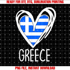 Greece Flag Heart Graphic Patriotic Greek Pride Kids Girl Shirt PNG, DTF, DTG, Sublimation Design