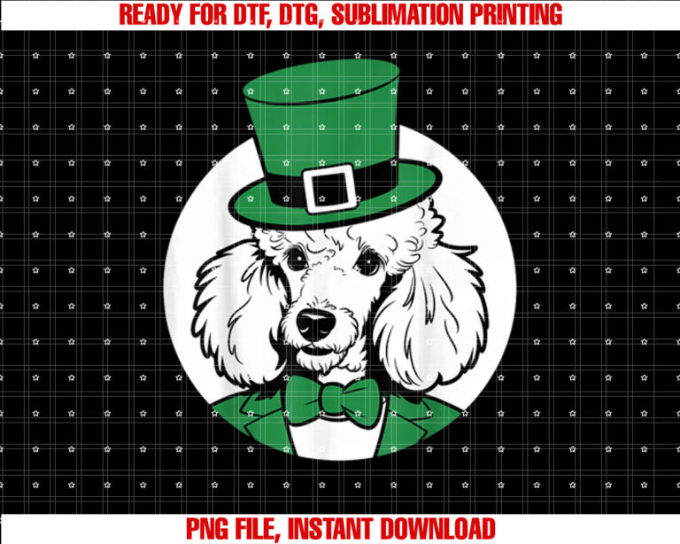Green Poodle shamrock on St Patricks Day Poodle Shirt PNG, DTF, DTG, Sublimation Design