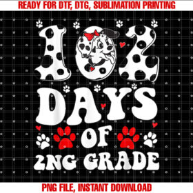 Groovy 100 Days Of School 102 Day Of 2nd Grade Dalmatian Dog Shirt PNG, DTF, DTG, Sublimation Design