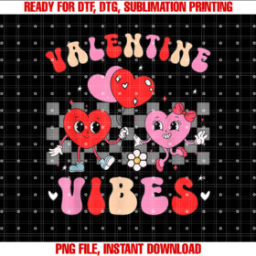 Groovy Checkered Valentine Vibes Valentines Day Girls Womens Shirt PNG, DTF, DTG, Sublimation Design