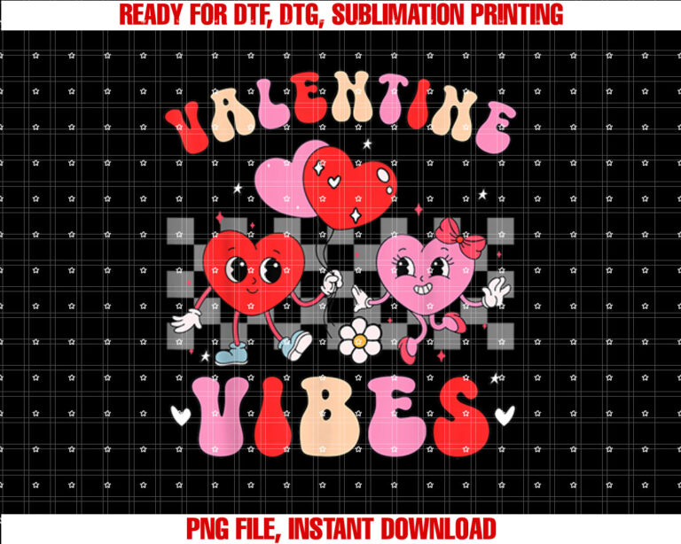 Groovy Checkered Valentine Vibes Valentines Day Girls Womens Shirt PNG, DTF, DTG, Sublimation Design