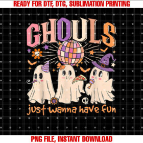 Groovy Halloween Ghouls Just Wanna Have Fun Dancing Ghost Shirt PNG, DTF, DTG, Sublimation Design