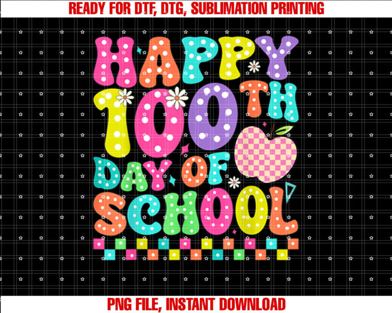 Groovy Happy 100th Day Of School Teachers Boys Girls Kids Shirt PNG, DTF, DTG, Sublimation Design