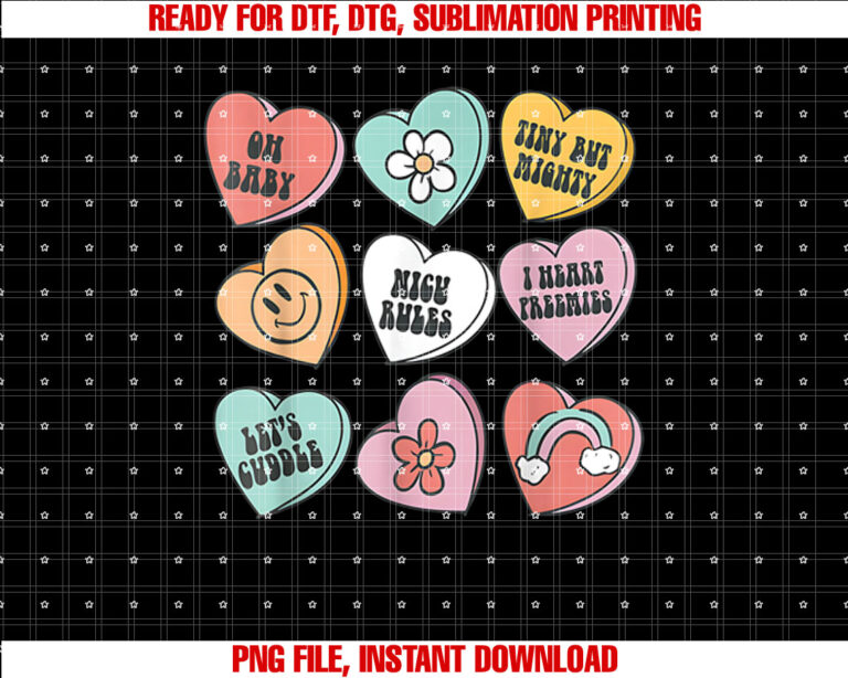Groovy Heart Candy NICU Nurse Valentines Day Gifts Shirt PNG, DTF, DTG, Sublimation Design