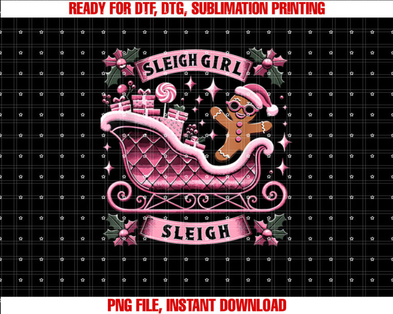 Groovy Pink Christmas Candy Sleigh Girl Gingerbread Holiday Shirt PNG, DTF, DTG, Sublimation Design