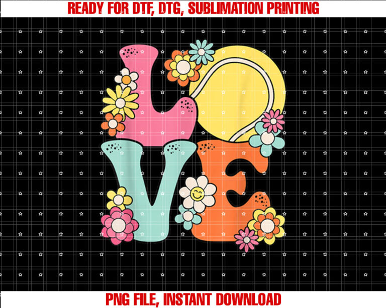 Groovy Tennis Love Cute Tennis Lover Women Teens Girls Shirt PNG, DTF, DTG, Sublimation Design