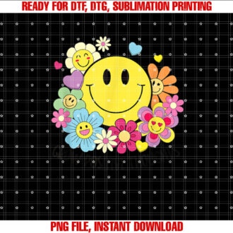 Grow Positive Thoughts Yellow Smile Face Flowers Kids Girls Shirt PNG, DTF, DTG, Sublimation Design