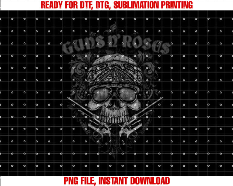 Guns N Roses Official Skull Guns Bandanna Shirt PNG, DTF, DTG, Sublimation Design