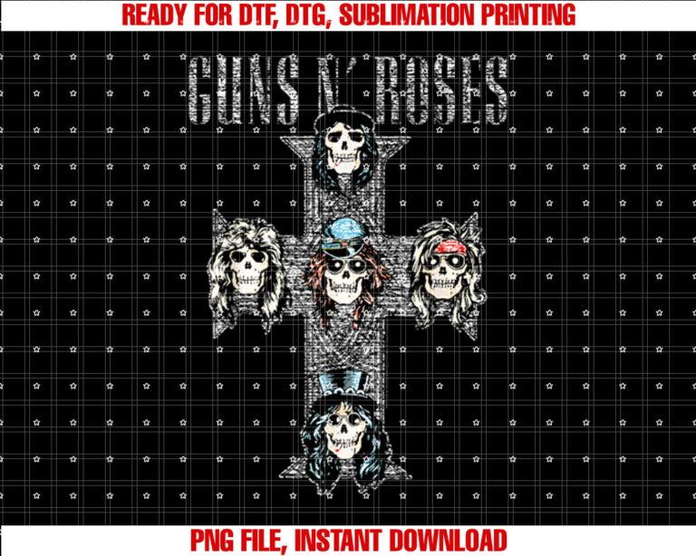 Guns N Roses Official Vintage Cross Shirt PNG, DTF, DTG, Sublimation Design