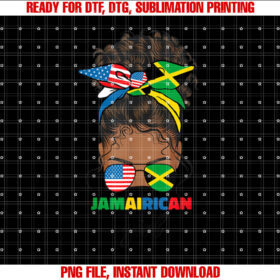 Half American Jamaican America Jamaica Flag JamaiRican Girl Shirt PNG, DTF, DTG, Sublimation Design