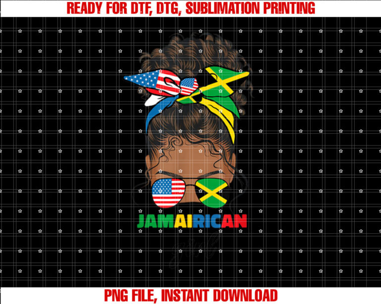 Half American Jamaican America Jamaica Flag JamaiRican Girl Shirt PNG, DTF, DTG, Sublimation Design