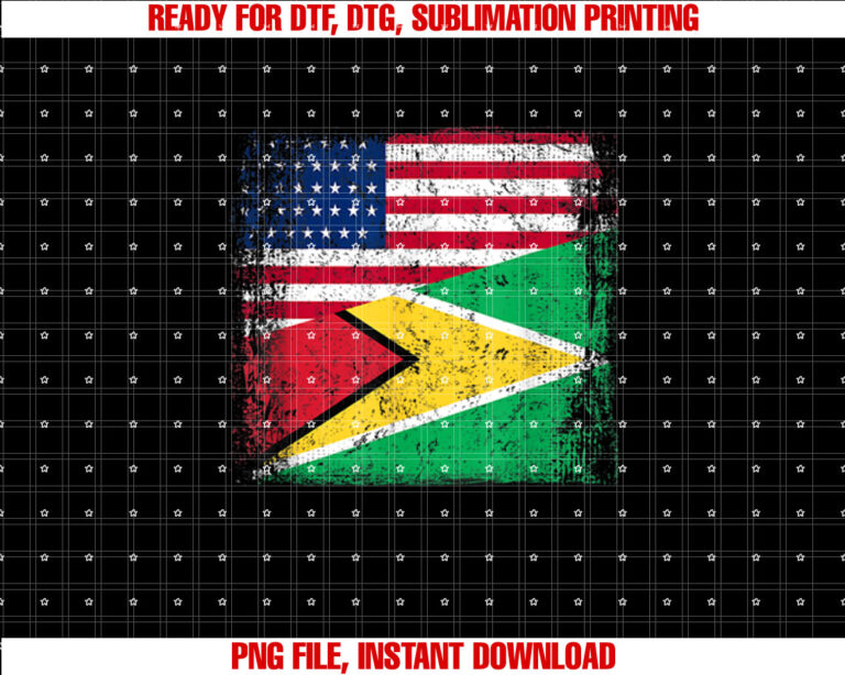 Half Guyanese Flag Vintage Guyana USA Shirt PNG, DTF, DTG, Sublimation Design