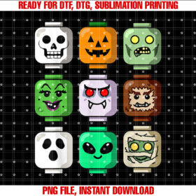 Halloween Building Brick Head Pumpkin Ghost Zombie Boys Shirt PNG, DTF, DTG, Sublimation Design