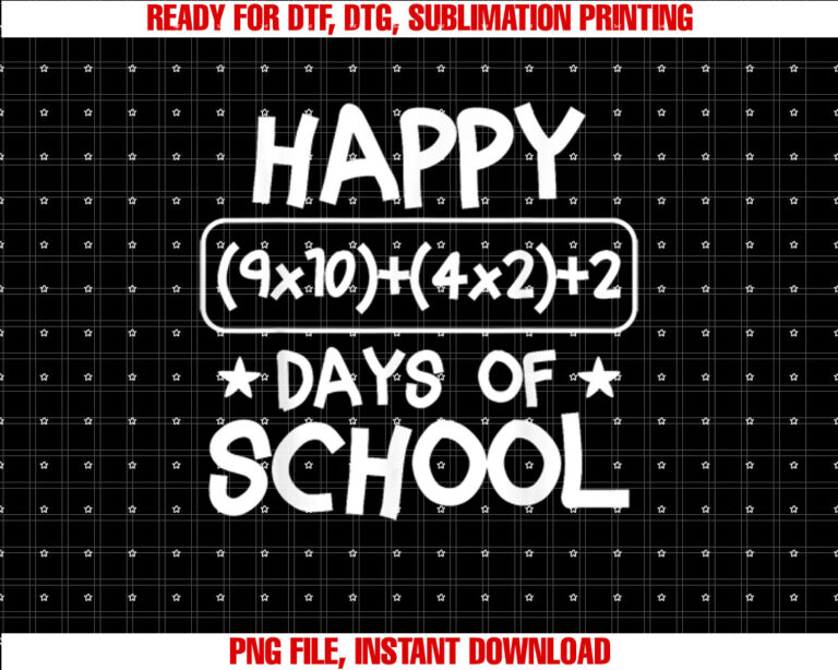 Happy 100 Days School Math Equation 100th Day Of School Kids Shirt PNG, DTF, DTG, Sublimation Design