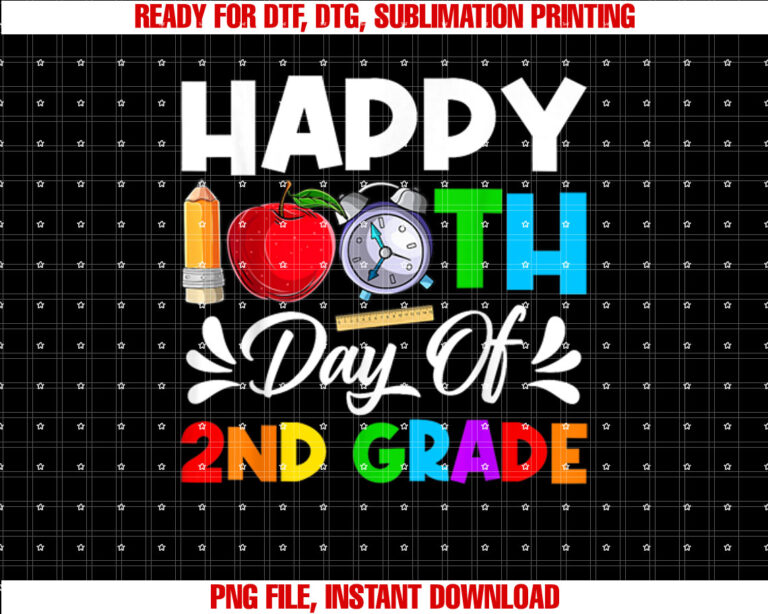 Happy 100th Day Of 2nd Grade 100 Days Smarter Boy Girl Kid Shirt PNG, DTF, DTG, Sublimation Design