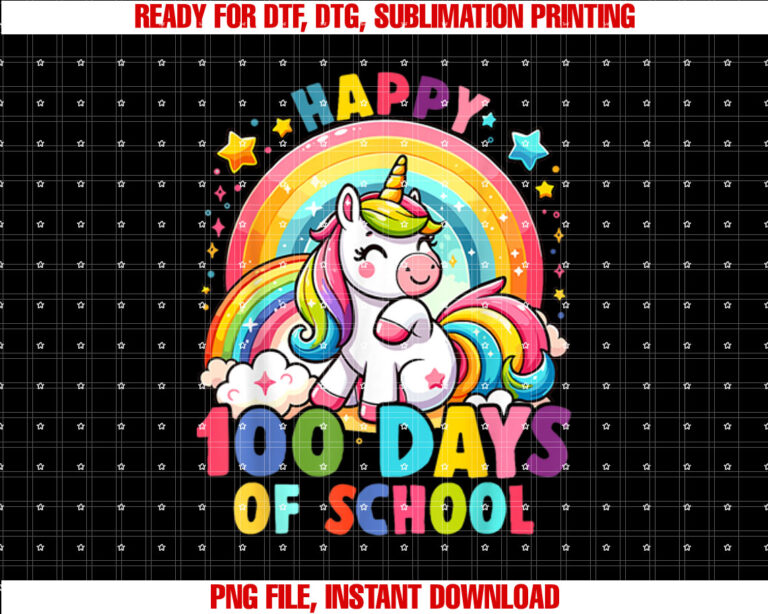 Happy 100th Day of School Unicorn For Girls Kids Teacher Shirt PNG, DTF, DTG, Sublimation Design