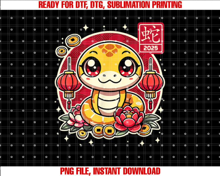 Happy Chinese New Year of the Snake 2025 Lunar Zodiac Kids Shirt PNG, DTF, DTG, Sublimation Design