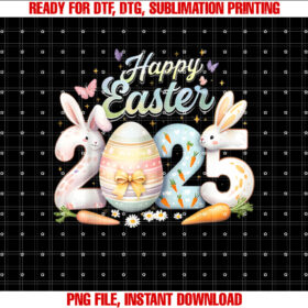 Happy Easter 2025 Bunny Rabbit Face Easter Day Women Girls Shirt PNG, DTF, DTG, Sublimation Design