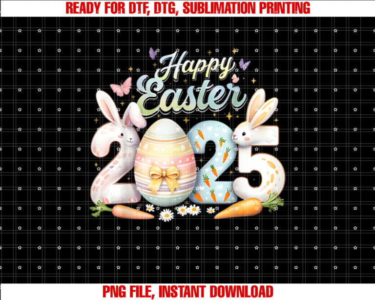 Happy Easter 2025 Bunny Rabbit Face Easter Day Women Girls Shirt PNG, DTF, DTG, Sublimation Design