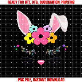 Happy Easter Day Cute Bunny Face Christian Girls Women Gift Shirt PNG, DTF, DTG, Sublimation Design