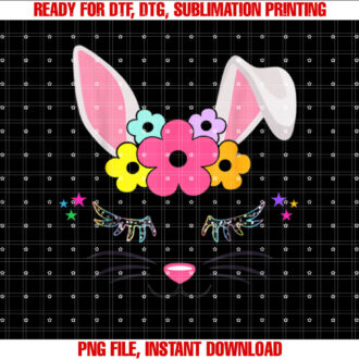 Happy Easter Day Cute Bunny Face Christian Girls Women Gift Shirt PNG, DTF, DTG, Sublimation Design