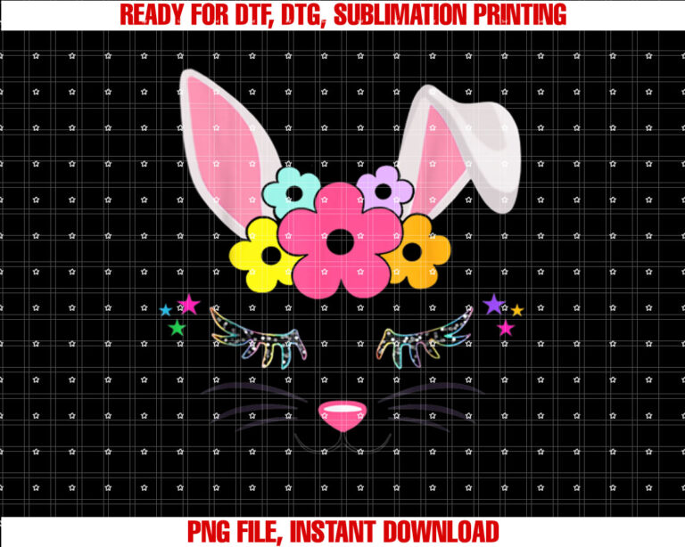 Happy Easter Day Cute Bunny Face Christian Girls Women Gift Shirt PNG, DTF, DTG, Sublimation Design