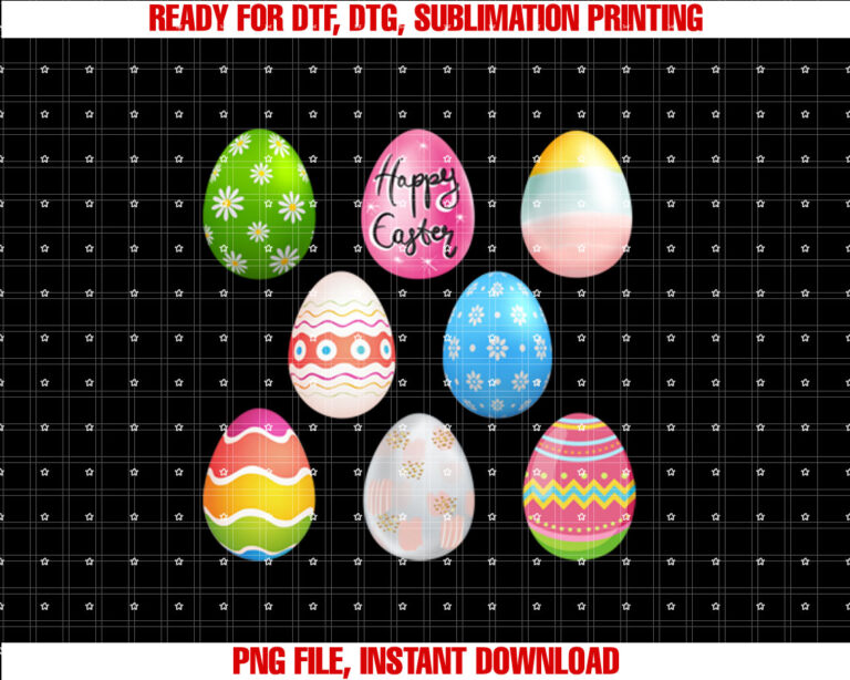 Happy Easter Sunday fun decorated bunny egg designs tee  Shirt PNG, DTF, DTG, Sublimation Design