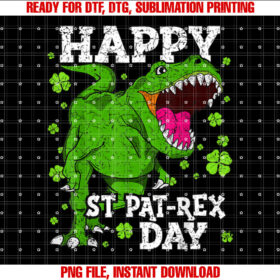 Happy St Patricks Day Dinosaur TRex Boys Toddler Kids Dino Shirt PNG, DTF, DTG, Sublimation Design