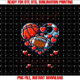 Happy Valentines Day Basketball Baseball Football Boys Mens  Shirt PNG, DTF, DTG, Sublimation Design
