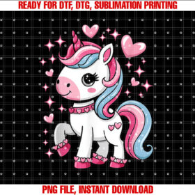 Happy Valentines Day Girls Toddler Teens Kids Unicorn Hearts Shirt PNG, DTF, DTG, Sublimation Design
