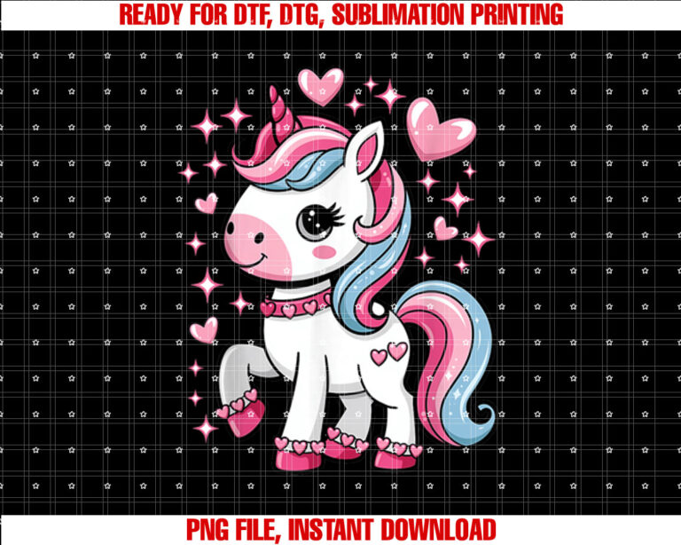 Happy Valentines Day Girls Toddler Teens Kids Unicorn Hearts Shirt PNG, DTF, DTG, Sublimation Design